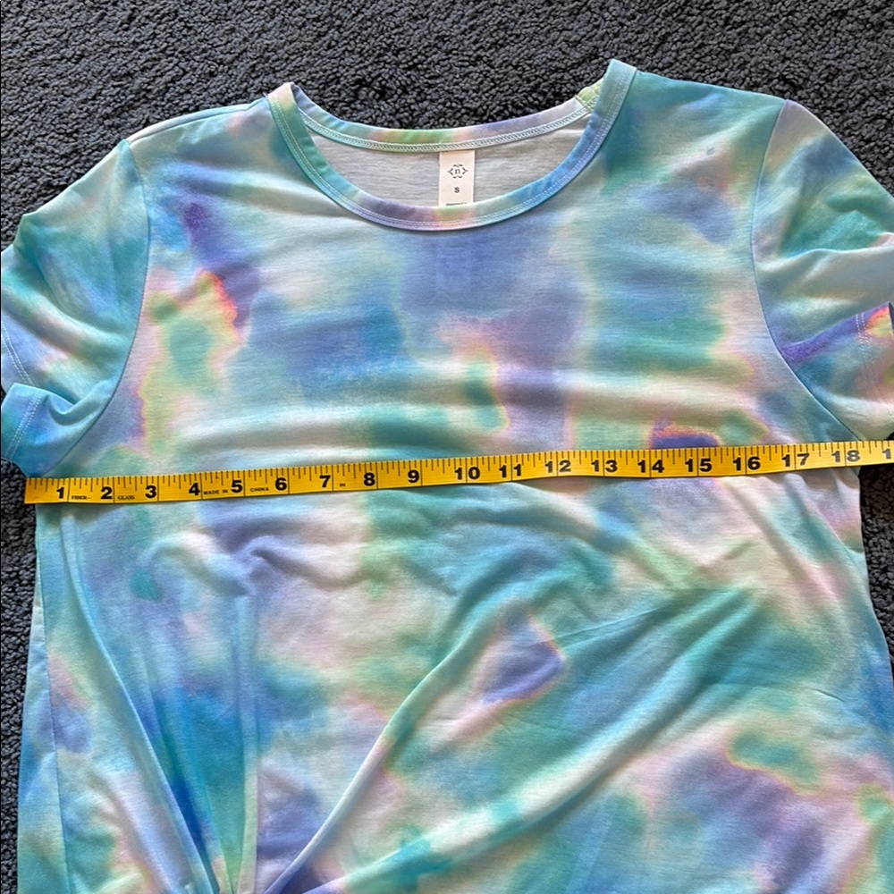 Nanette Lepore Blue Green Tie Front Short Sleeve Tee - Picture 5 of 7